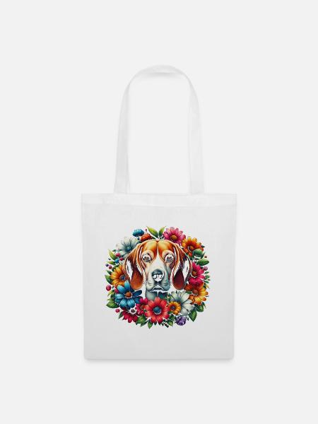 Süßer Beagle in bunten Blumen - Stoffbeutel - Weiß
