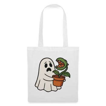 Fantôme mignon avec une plante carnivore - Sac en tissu - blanc - Devant