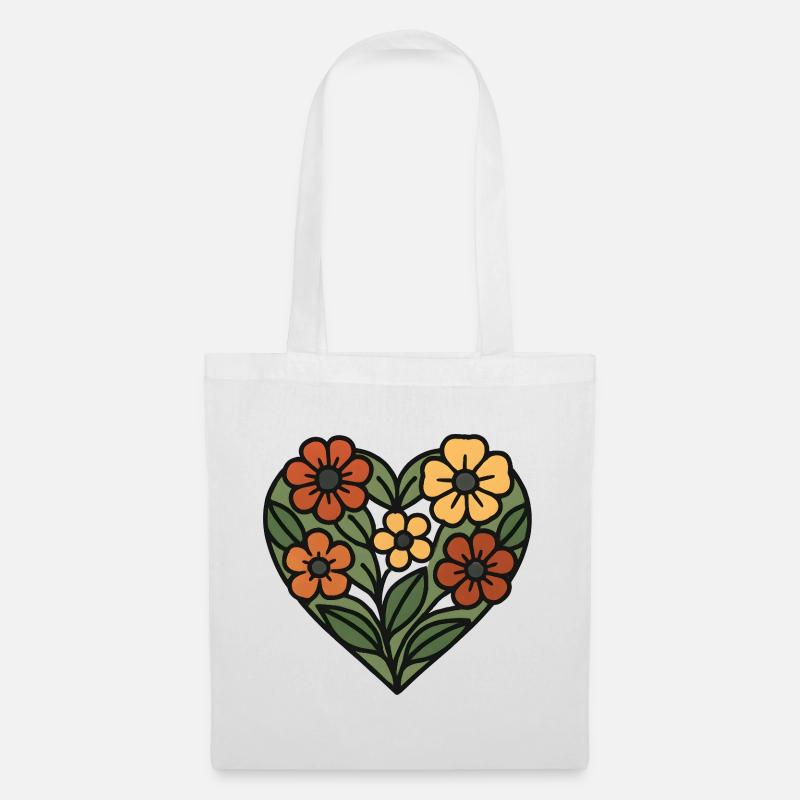 Floral Pattern Heart - Tote Bag - white