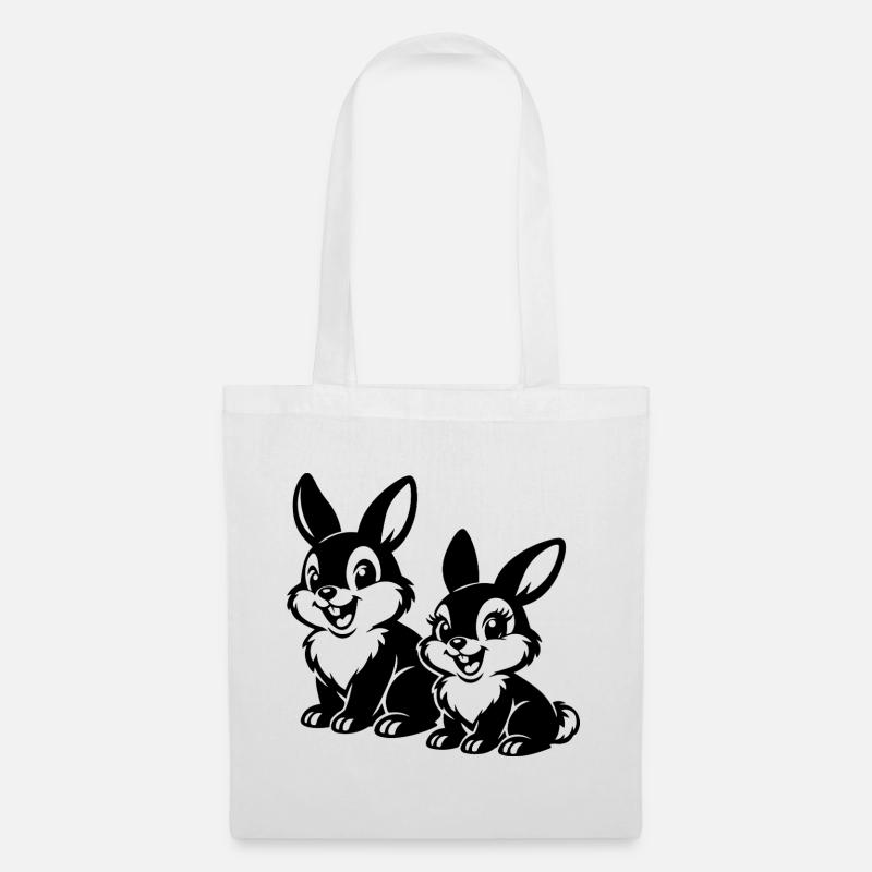 Sketched Rabbit Duets - Tote Bag - white