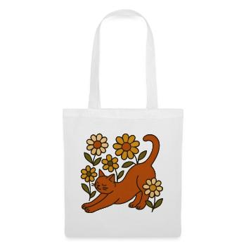 Orangene Katze zwischen Gartendaisies - Stoffbeutel - Weiß - Vorne