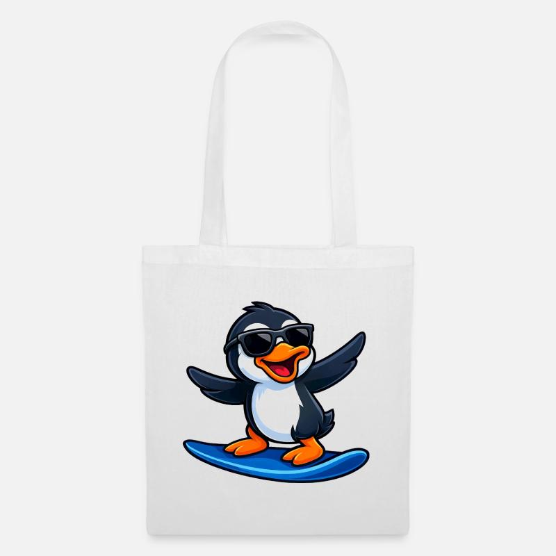 Cooler Pinguin Surfer Wassersport Sommer Sonne - Stoffbeutel - Weiß