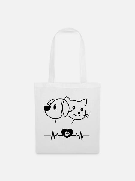Dog Cat Heartbeat SVG | Hund Katze Herzschlag - Stoffbeutel - Weiß