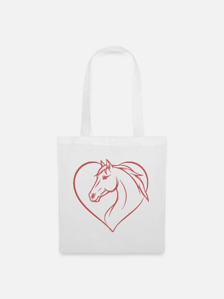 Pferd Herz rosa reiten Geschenk Reiter  - Stoffbeutel - Weiß