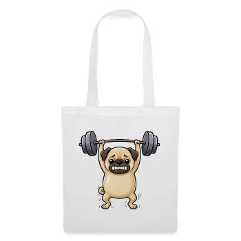 Pug Dog Fitness Weightlifter Dumbbell Gym - Tote Bag - white - Front