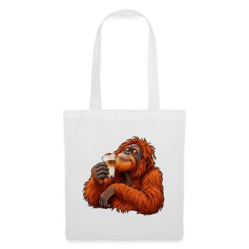 Orang-Utan mit Latte Macchiato – Kaffeepause - Stoffbeutel - Weiß - Vorne