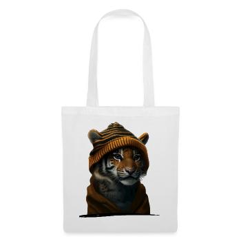 Cute tiger with knitted hat | Wildlife Shirt - Tote Bag - white - Front
