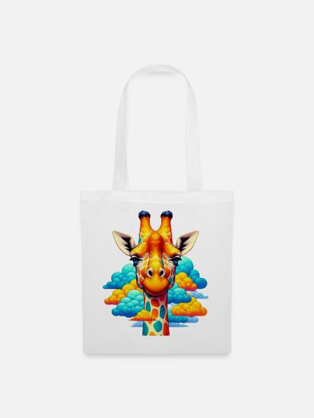 Giraffe mit Kopf in Wolkenwolken - Stoffbeutel - Weiß