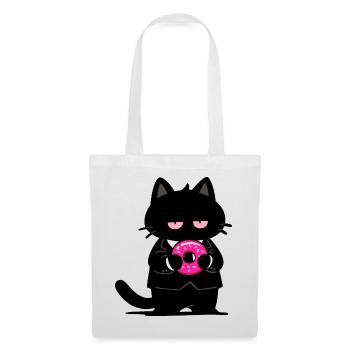 Chat noir avec un donut rose - Sac en tissu - blanc - Devant