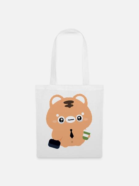Kawaii Tiger weint mit Kaffee - Stoffbeutel - Weiß