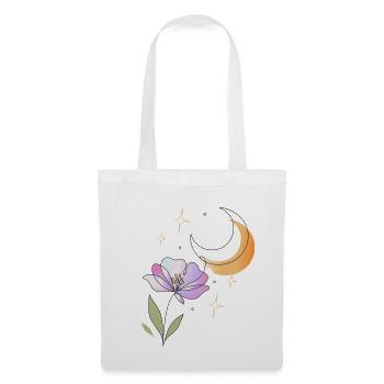 Blume mit Mond Line Art Illustration  - Stoffbeutel - Weiß - Vorne