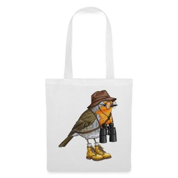 Explorateur Robin avec jumelles - Sac en tissu - blanc - Devant