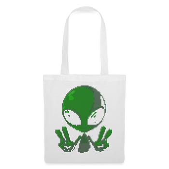 Pixel Green Alien Peace Sign - Tote Bag - white - Front