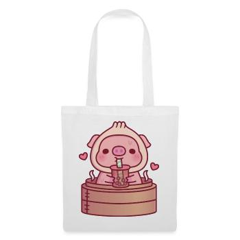 Le mignon cochon Xiao Long Bao boit du thé boba dans un vapeur - Sac en tissu - blanc - Devant