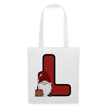 L-Weihnachtsgnom mit Geschenk - Stoffbeutel - Weiß - Vorne