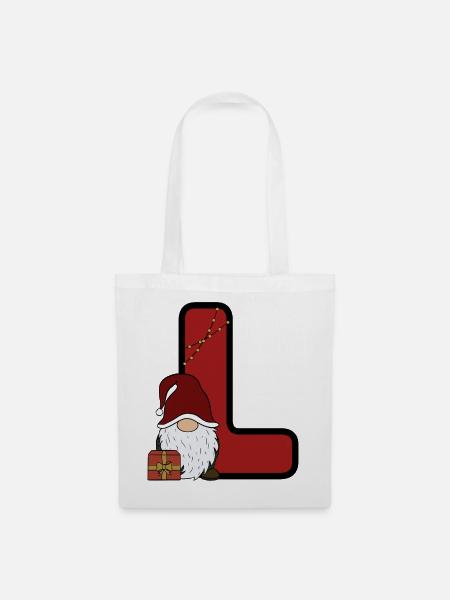 L-Weihnachtsgnom mit Geschenk - Stoffbeutel - Weiß