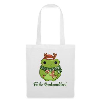 Quakender Weihnachtsfrosch mit Weihnachtsgrüßen - Stoffbeutel - Weiß - Vorne