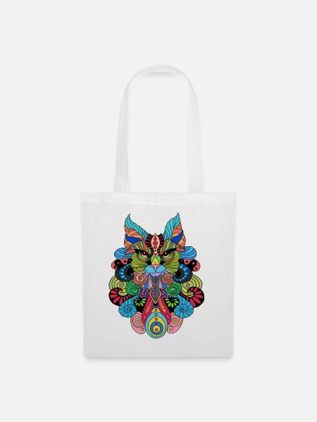 Chat_Mandala - Stoffbeutel - Weiß
