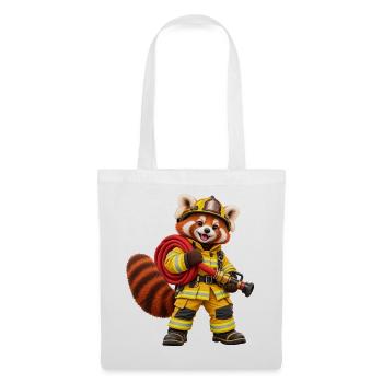 Feuerwehrmann Roter Panda mit Schlauch - Stoffbeutel - Weiß - Vorne