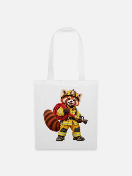 Feuerwehrmann Roter Panda mit Schlauch - Stoffbeutel - Weiß