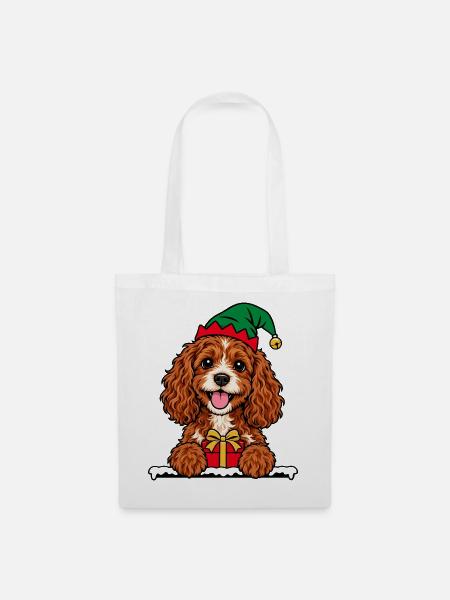 Weihnachten Cavapoo - Stoffbeutel - Weiß