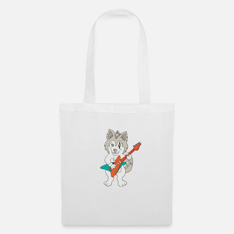 Husky Hund Gitarre - Stoffbeutel - Weiß