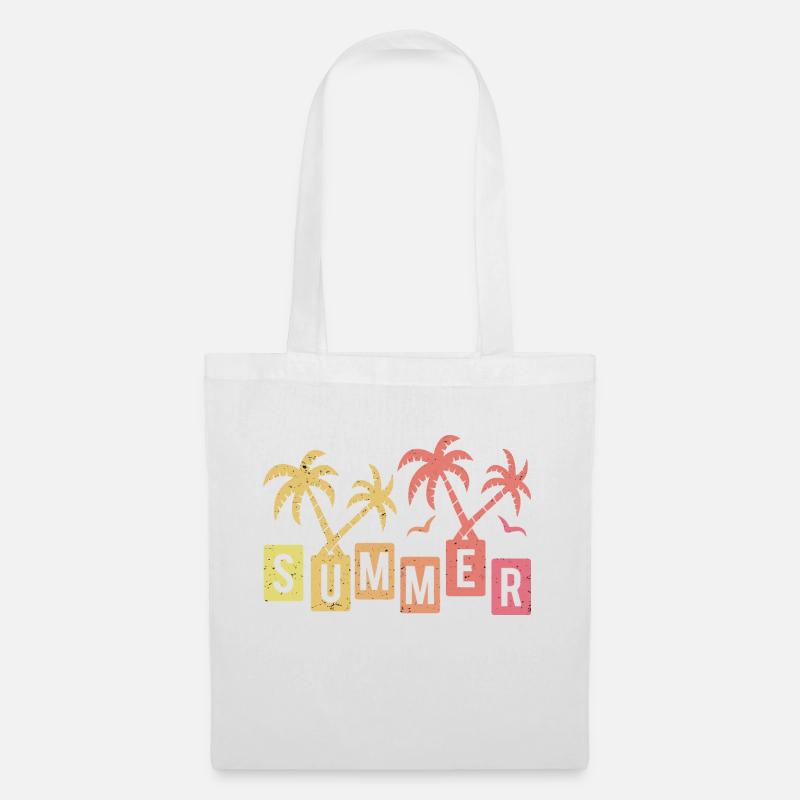 Sommer Palmen Möwe Sonne Vintage Urlaub - Stoffbeutel - Weiß