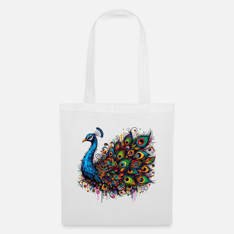 Pfau - Stoffbeutel - Weiß
