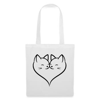 Cat Heart Love Line Art | Cute Romantic Cats Duo - Tote Bag - white - Front
