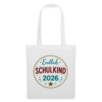 Endlich Schulkind 2026 Badge - Stoffbeutel - Weiß - Vorne