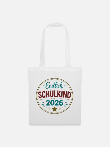 Endlich Schulkind 2026 Badge - Stoffbeutel - Weiß