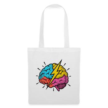 Flash Brain – Gehirn & Blitz im Pop-Art-Look - Stoffbeutel - Weiß - Vorne