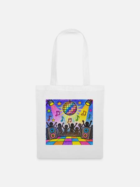 Bunte Disco-Party – Retro-Tanzfläche - Stoffbeutel - Weiß
