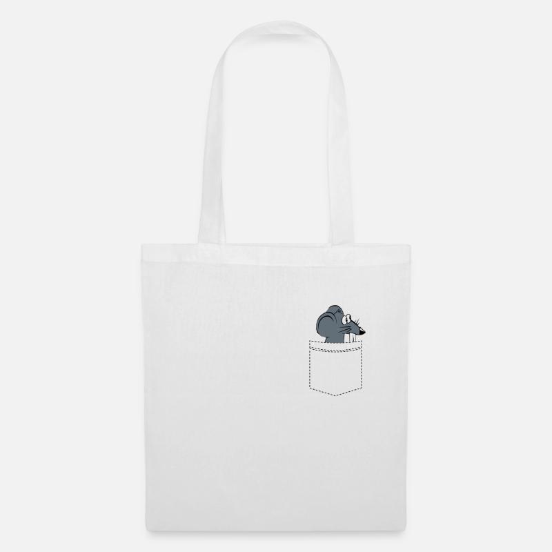 Maus in der Brusttasche - lustiges Mäuse Motiv - Stoffbeutel - Weiß