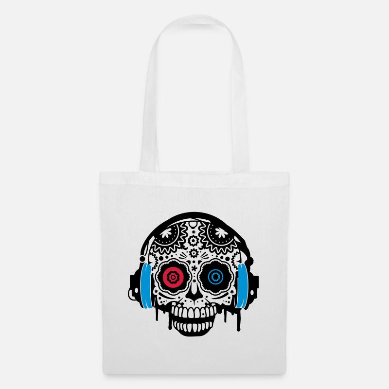 Sugar Skull mit Kopfhörer - Stoffbeutel - Weiß