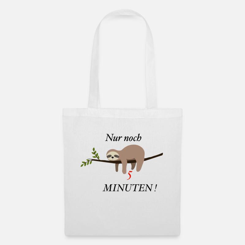 Faultier mit „noch 5 Minuten - Stoffbeutel - Weiß