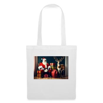 Santa Claus in one tie and underpants hugs a deer - Tote Bag - white - Front