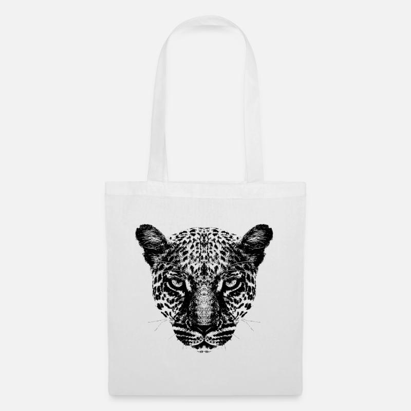 Leopard / Kopf / Schwarz - Stoffbeutel - Weiß