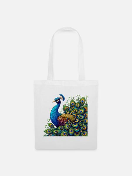 Pfau - Stoffbeutel - Weiß