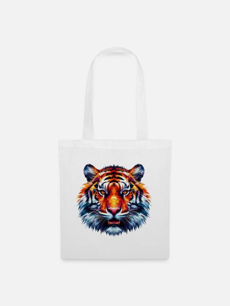 Polygonaler Tiger - Stoffbeutel - Weiß