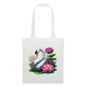 Schwan verziert mit Lotusblüten - Stoffbeutel - Weiß - Vorne