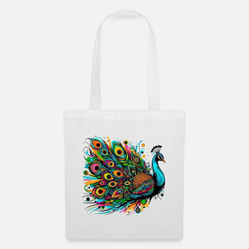 Pfau - Stoffbeutel - Weiß