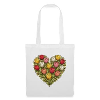 Bouquet de cœur de tulipe - Sac en tissu - blanc - Devant