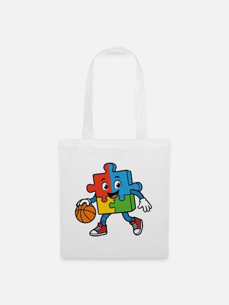 Buntes Puzzlestück Dribblings Basketball - Stoffbeutel - Weiß