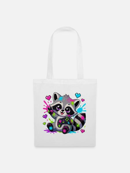 Bunter Raccoon mit Controller - Stoffbeutel - Weiß