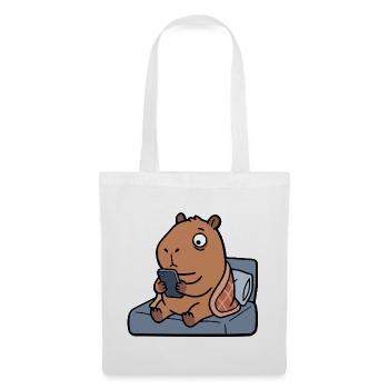 Müde, süße Capybara spielt vor dem Schlafengehen am Handy - Stoffbeutel - Weiß - Vorne