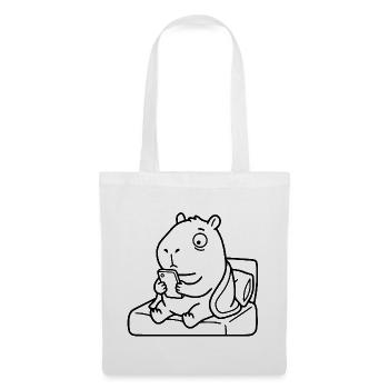 Müde Capybara scrollt Handy Schlafenszeit-Linien-Kunst - Stoffbeutel - Weiß - Vorne