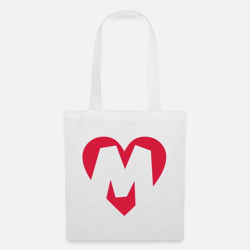 Herz M - I love M - Buchstabe M - Stoffbeutel - Weiß