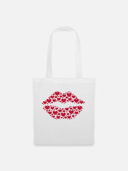 Kuss, Mund, Herz, Valentinstag, Liebe, Love, - Stoffbeutel - Weiß