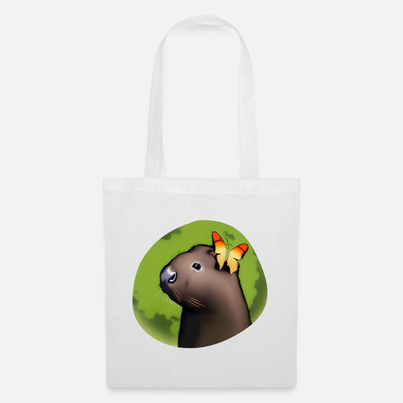 Kleiner Capybara mit Schmetterling - Stoffbeutel - Weiß